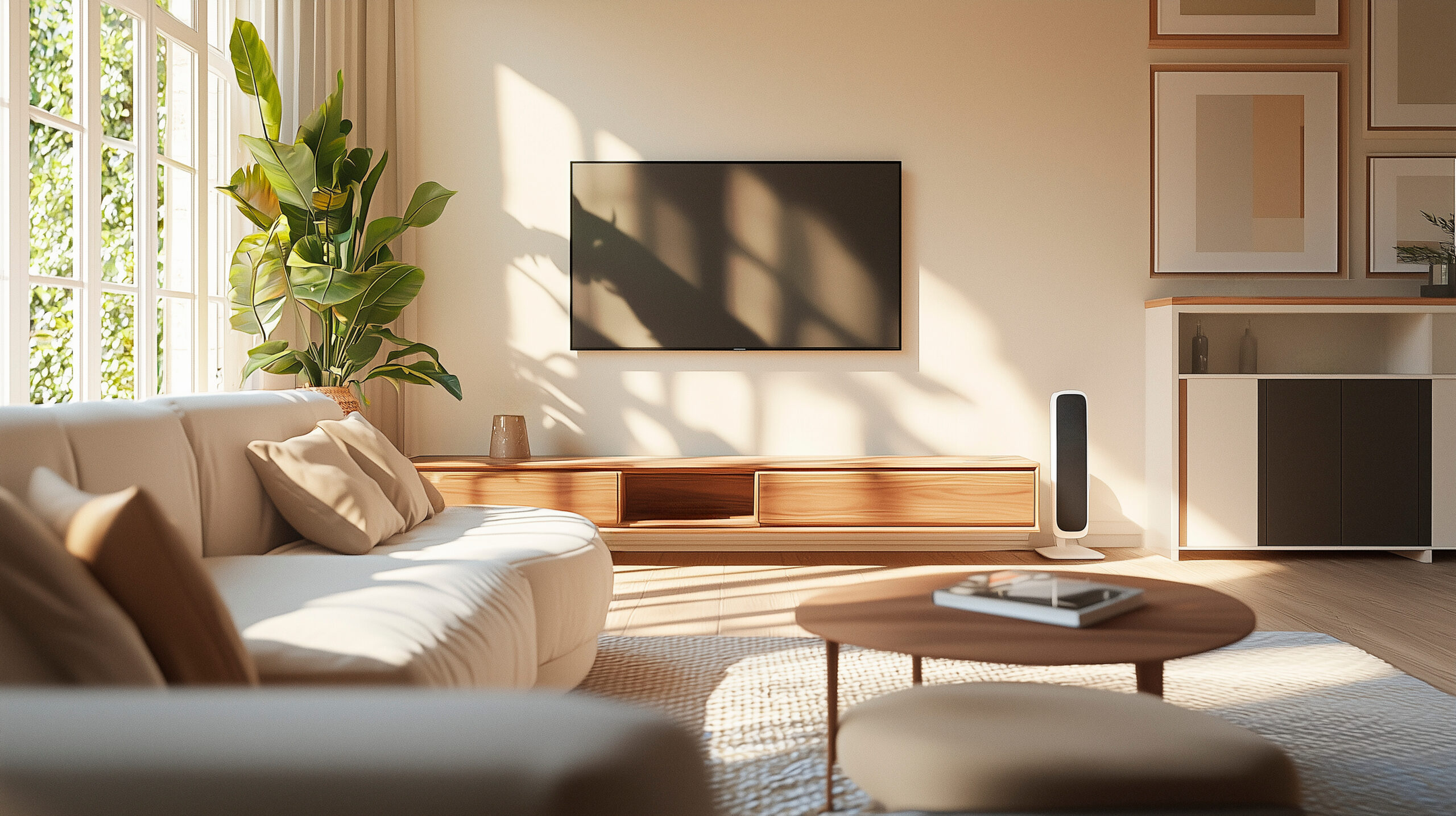 Helles Wohnzimmer mit viel Tageslicht und Kontrasten